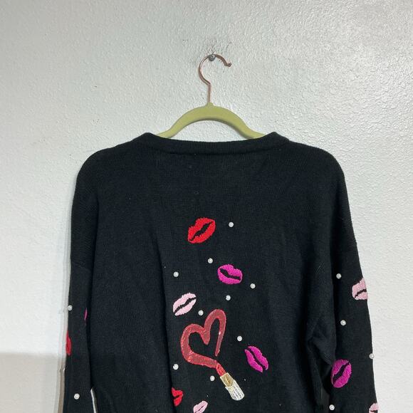 Jane's Closet Black Valentine Vintage Cardigan Sz L - Picture 7 of 12